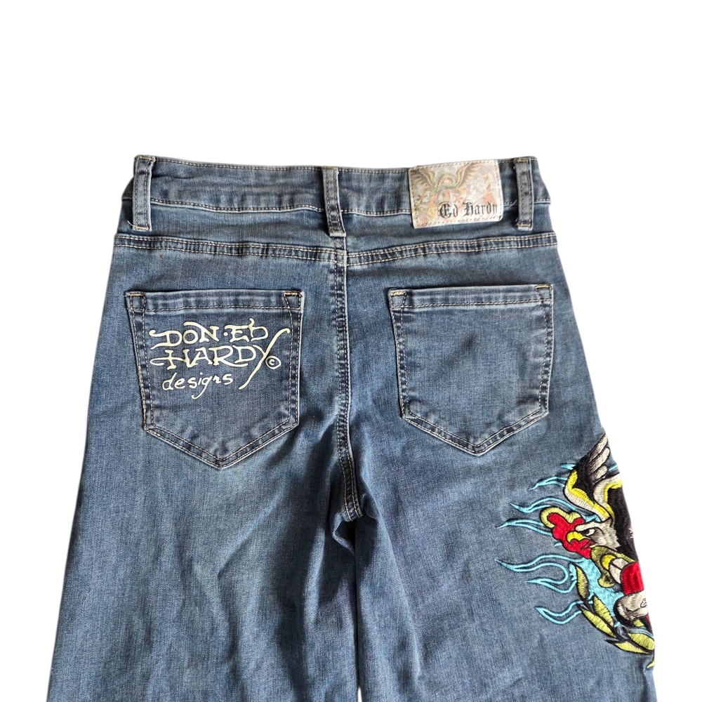 Ed Hardy Brave Eagle Wide Leg Y2K  Stretch Jeans - Picture 7 of 12